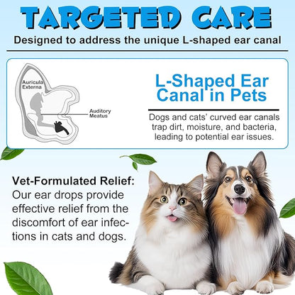 Cat & Dog Ear Infection Treatment Drops, 2Pack Pets Ear Cleaning Solution Drops with 1% Hydrocortisone Soothing Dog Yeast Infection, Treats Ear Infections, Itchy Ear Relief, Cat Ear Care Supplies