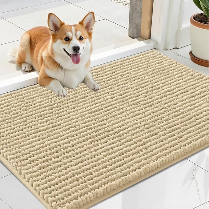 OLANLY Dog Door Mat for Muddy Paws 24x16, Ultra Absorbent Chenille Mud Doormat, Non-Slip Washable and Dirt Trapping Doormat for Indoor Entryway, Quick-Dry Indoor Pet Bed Mats for Dogs, Sand