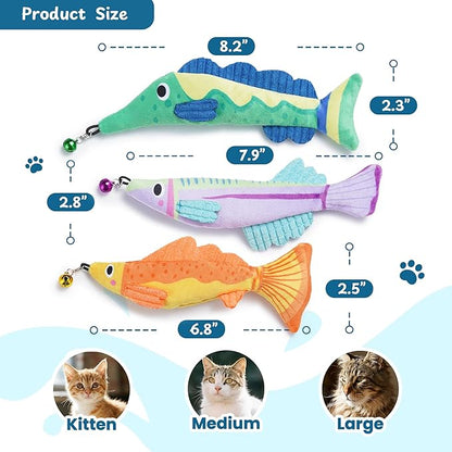 PURETOY Catnip Toys, [12000mg] Extra Large Toys for Indoor Cats with Removable Bell, 100% Natural North American Catnip Floppy Fish Cat, Crinkle Sound & Soft Cotton-Free Surface