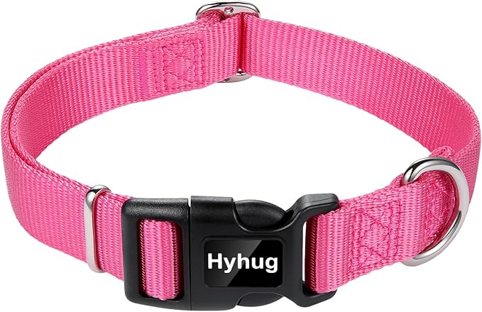 Hyhug Dog Collar for Large Dogs, Heavy Duty Pink| Quick Release Nylon Buckle Collar, Adjustable & Durable Pet Supplies for Boy & Girl Dogs (Large, Candy Pink)