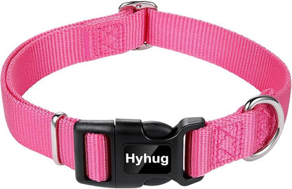 Hyhug Dog Collar for Large Dogs, Heavy Duty Pink| Quick Release Nylon Buckle Collar, Adjustable & Durable Pet Supplies for Boy & Girl Dogs (Large, Candy Pink)