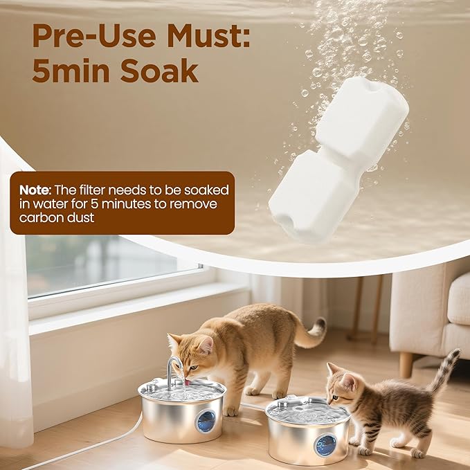 GIOTOHUN Cat Water Fountain Filter: 24 Cat Fountain Filter Replacement - 24 Pet Fountain Filter - 12 Carbon Filters & 12 Foam Filters - Suitable for GIOTOHUN Stainless Steel Cat Fountain S11