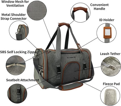 Mr. Peanut's Expandable Airline Approved Soft Sided Pet Carrier, Luxury Travel Tote with Premium Auto Self Locking Zippers, 18LX10.5WX11 H (Twilight Grey)
