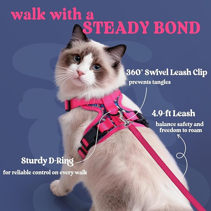 rabbitgoo Cat Harness and Leash for Walking, Escape Proof Soft Adjustable Vest Harnesses for Cats, Easy Control Breathable Reflective Strips Jacket, Coconut Fuchsia,XXS