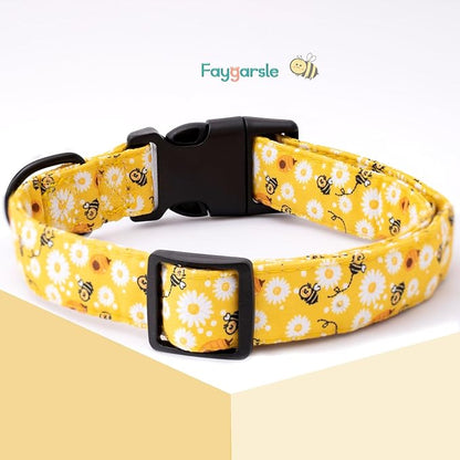 Faygarsle Dog Collar for Small Medium Large Dogs Yellow Puppy Collars for Female Dogs Floral Bee Daisy Patterned Pet Collars for Summer Spring Wedding Puppy Girl Dog Collar S