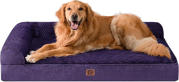 EHEYCIGA Extra Large Dog Bed Othorpedic, Memory Foam XL Dog Bed with Washable Removable Cover, Waterproof Pet Sofa Couch XLarge Size Dogs with Nonskid Bottom, 44x32x6.5, Purple