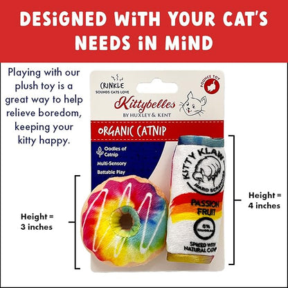 Huxley & Kent Plush Cat Toy - Interactive Catnip Toy for Cats & Kittens - Soft with Crinkle & Catnip - Fun Indoor Play -Pride Donut & Klaw Passion Fruit 2pk