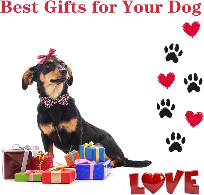 Unique style paws Valentine's Day Dog Collar with Bow Tie Black & Red Heart Puppy Collar Best Gothic Style Gift for Small Medium Large Boys Girls-L