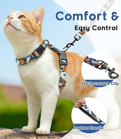 Halypet 2-Pack Cat Harness and Leash Set, Escape Proof 3-in-1 Adjustable Harness for Cats, Soft Lightweight, Easy On & Control for Walking, Travel & Outdoor Use, Navy Floral, Small