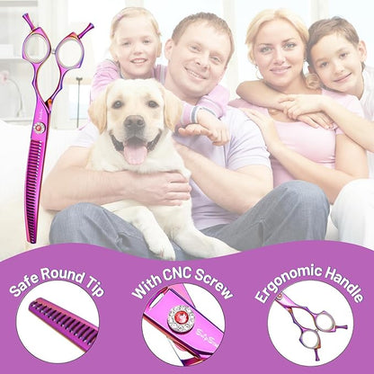 7.5in 25 Degree Curved Thinning Shears, VG10 Steel Sharp Dog Grooming Scissors Chunker, 35 Teeth Professional Pet Curved Blender, High-end Dog Trimming Scissors for Groomer or Home, 65% Thinning Rate