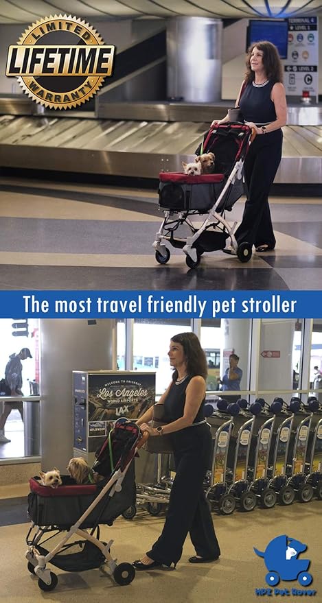 HPZ Pet Rover Lite Premium Light-Weight Dog/Cat/Pet Stroller Travel Carriage with Convertible Compartment/Zipper-Less Entry/1-Hand Quick Fold/Aluminum Frame for Small & Medium Pets (Black 2nd-Gen.)