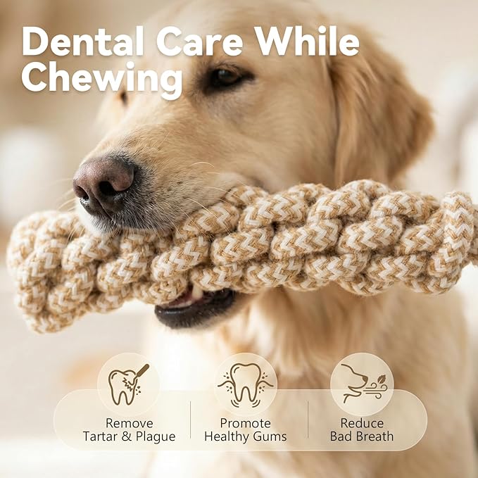 IRRESTRICO Dog Chew Toys for Aggressive Chewers, Rope Toys for Large Dogs with Dental Benefits, Durable Training Chew Rope, L Size