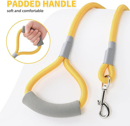 Mile High Life Dog Leash, with Comfortable Padded Handle, Yellow Nylon Rope Leash with Steel Tips, Heavy Duty 4 Feet Pet Leashes (Yellow,48 Inches)