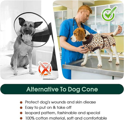 Kuoser Recovery Suit for Dogs, Comfy Dog Recovery Suit Female Doggie Onesie for Surgery, Post-Op Onesie for Female & Male Dogs, Soft Protective Wear, BrownLeopard XXL