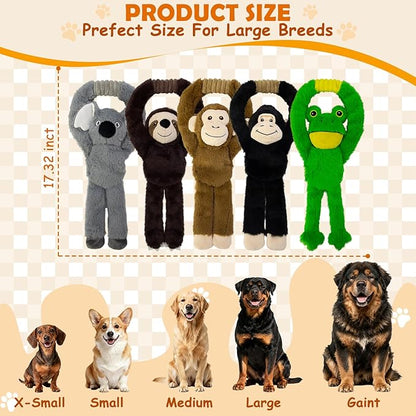 Chongqile No Stuffing 5-Pack Dog Toys, Squeaky Plush with Crinkle to Keep Them Busy, Pull-tab Toys for Tug of War, Animal Shaped Dog Toys for Large, Medium and Small Dogs.