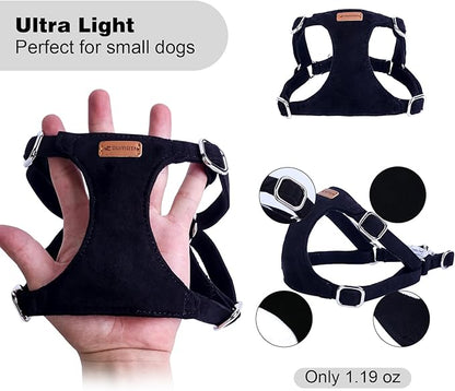 Dog Harness and Leash Set, XXS No Pull Adjustable Puppy Harness with Multifunction Pink Dog Leash and Dog Collar, Soft No Choke Escape Proof Pet Harness Vest for Small Dogs and Cats (Black, XXS)