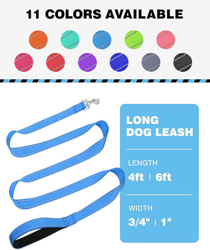 6FT Reflective Nylon Dog Leash with Soft Padded Handle for Walking, Running and Training, Supports Small Medium and Large Dogs (Auqa Blue, 3/4Inch Wide)