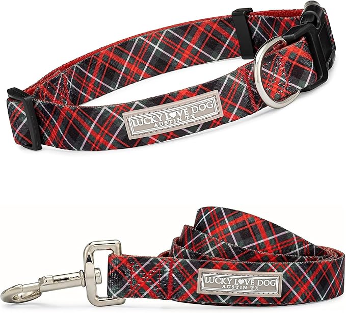 Lucky Love Dog - Easy Click Buckle Dog Collar with Leash Set Combo, Durable & Comfortable for Male & Female Dogs, Pet Collar for Medium Dogs, Secure Fit - Heywood Combo, Medium