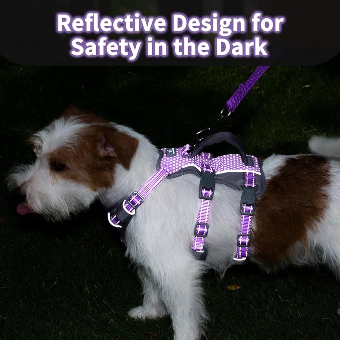 Huntboo Reflective Dog Harness with Handle, Escape Proof, No Slip, Breathable, Lightweight,Adjustable Lift Harness for Small,Medium,and Large Dogs Walking, Training,and Running Gear(Lavender Purple,S)