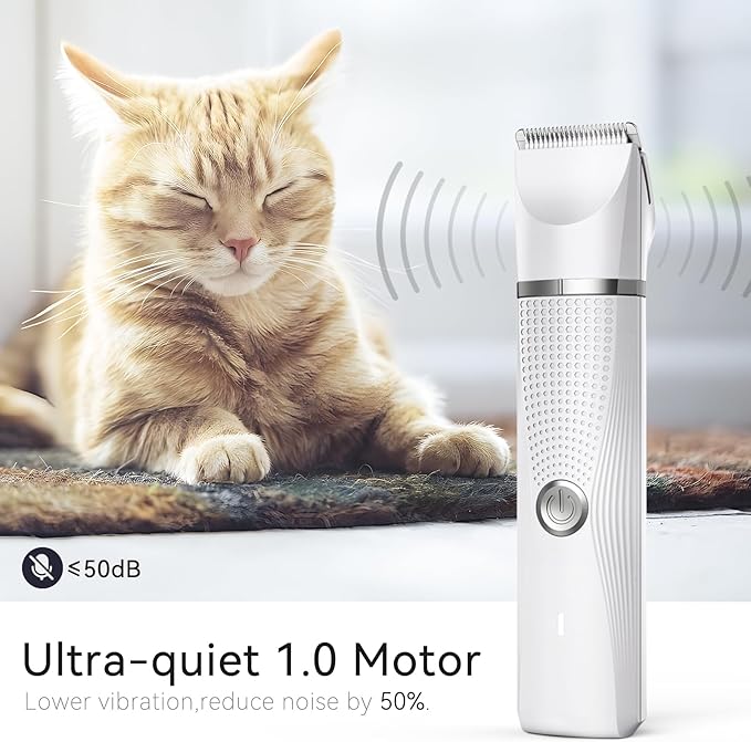 Bautrium Cat Grooming Clippers Kit with Paw Trimmer, 3 in 1 Electric Pet Hair Trimmer Supplies for Thick Matted Hair, Heavy Coat Butt Shaver Cat Razor Fur Trimmer for Dogs at Home (White)