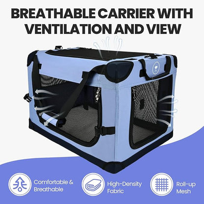 PEGIC Large Cat Carrier for Car Travel, Pegic Soft Sided Collapsible Pet Carrier for Outdoor and Indoor Uses, Roomy Extra Large Cat Carrier for 2 Kittens, Large Cat or Puppies Up to 50lbs (Blue)