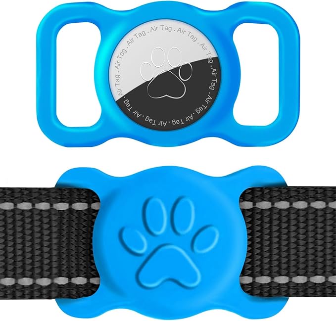 Dynmeow Dog Cat Collar Holder Compatible with Airtag, Anti-Lost Silcione Holder for 3/4-1" inch Wide Collar, Blue, M(1 Pack)