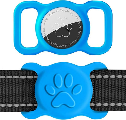 Dynmeow Dog Cat Collar Holder Compatible with Airtag, Anti-Lost Silcione Holder for 3/4-1" inch Wide Collar, Blue, M(1 Pack)