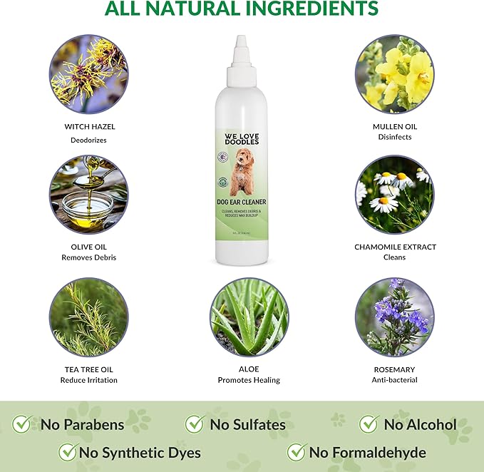 We Love Doodles Dog Ear Cleaner | Ear Wash for Dogs | Made in USA | Natural | Clean Ear Drops | Prevents Infection, Itching & Odor | Puppy Ear Cleanser | Pet Cleaning Ears Solution