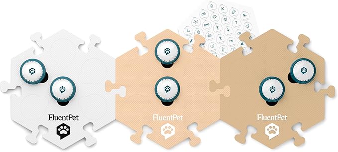 FluentPet Speak Up Get Started Kit with Clearer Upward-Facing Sound - 6 Recordable Buttons for Dogs & 3 Beige HexTiles | Dog & Cat Communication Buttons Set | with Batteries