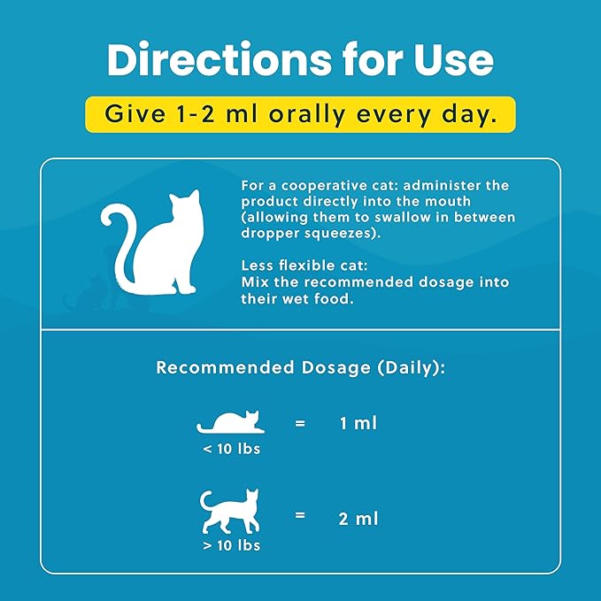 Liquid Glucosamine Chondroitin MSM for Cats, Hip & Joint Support Supplement, Helps Maintain Mobility and Flexibility, Senior Cat Glucosamine Drops for Daily Joint Care, 2oz