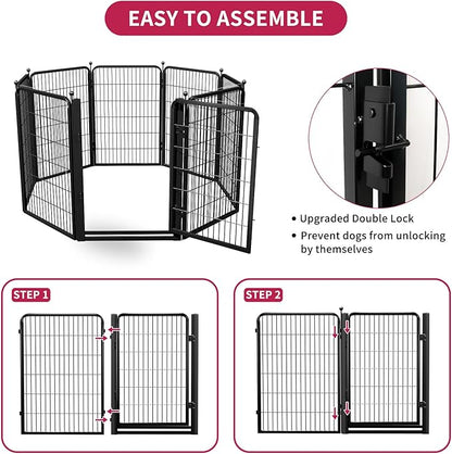 Jhsomdr Dog Playpen Outdoor, 40 inch 10 Panels Dog Fence with Extra Wide Gate No-Tripped Pet Playpen Rustproof Dog Pen Indoor Puppy Playpen for Temporary Containment Portable Pet Fence for RV Camping