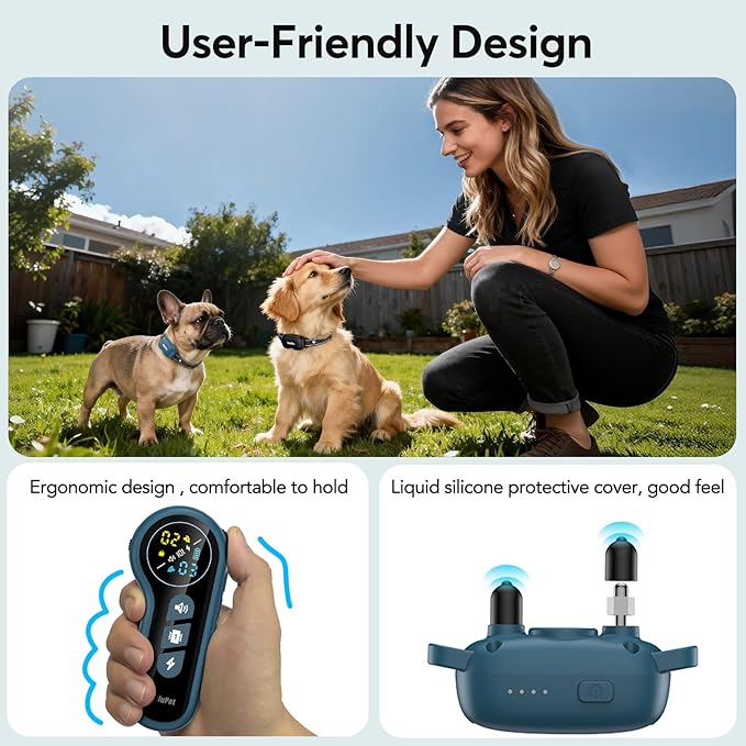 Delupet Dog Shock Collar 2 Dogs- 4500FT Dual-Direct Dog Training Collars with Remote for Small Medium Large Dog, IPX8 Waterproof Rechargeable E-Collar with Beep(1-8), Vibration(1-3), Shock(0-99), Blue