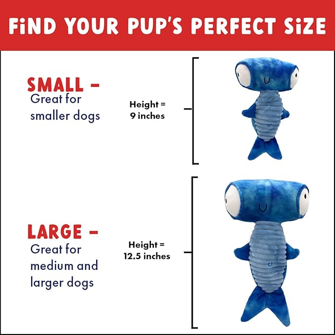 Huxley & Kent Slappies for Dogs | Jack Hammerhead (Large) | Squeak & Shake Dog Toy | No Stuff Tummy with Squeaky TPR Ball in Head | Simulates Hunting Nature for Dogs