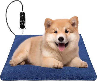 Quwzayail Pet Heating Pad Waterproof for Dogs Cat , 9 gears and time Settings and Metal Protective Tube, Adding Wire Rope Warming ,comes with soft fabric cover.(18.0"Lx 18.0"W x 0.5"Th, Blue Pattern)