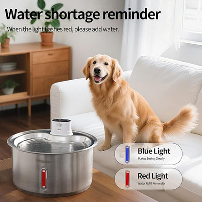 2.8Gal/11L Cordless Dog Water Fountain for Large Dogs, Petsamuse 5000mAh Battery Operated Stainless Steel Dog Fountain Water Bowl with 2 Quiet Pumps Wireless Pet Water Fountain with 15 Filters