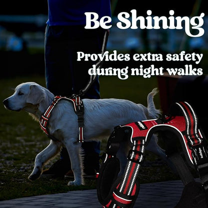rabbitgoo Dog Harness for Large, No Pull Pet Harness with 3 Buckles, Adjustable Soft Padded Vest with Control Handle, Walking Reflective Pet Vest for Large Dogs, Red, L