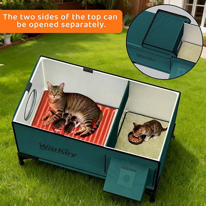 Heated Cat House for Outside Pets in Winter, Heated Outdoor Cat House Weatherproof, Insulated Cat Shelter with Heating Mat (21"*16.5"*22.5")