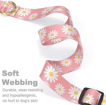 Rnivvi Dog Collar for Small Dogs, Cute Heavy Duty Adjustable Puppy Collar with Quick Release Buckle for Girl & Female, Pet Accessories for Walking Running, XS Length 5/8" Width, Pink Daisy Flower