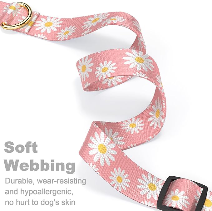 Rnivvi Dog Collar for Small Dogs, Cute Heavy Duty Adjustable Puppy Collar with Quick Release Buckle for Girl & Female, Pet Accessories for Walking Running, S Length 3/4" Width, Pink Daisy Flower