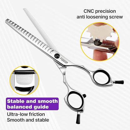 Chunkers Dog Grooming Scissors Professional Thinning Shears for Dogs Trimming 70% Thinning Rate 19 Teeth Symmetric Handle Light Weight for Pet Groomers or Family DIY Use