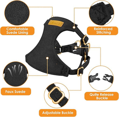 SlowTon Dog Harness Small Sized Dog - Soft XXS Dog Harness and Leash Set No Pull No Chock, Adjustable Lightweight Puppy Harness for XS Small Medium Dogs Cats (Solid Black, M)