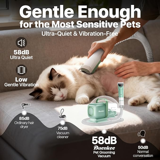 Dog Grooming Kit with Vacuum, 15000Pa Pet Hair Clipper and Shedding Brush, 50dB Low Noise, 2L Capacity, White