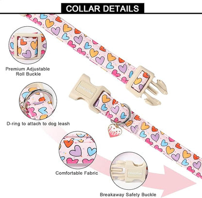 Lionet Paws Valentine's Dog Collar- Cute Spring Sweet Heart Dog Collars with Plastic Buckle, Light Adjustable Dog Collars for Small Dogs