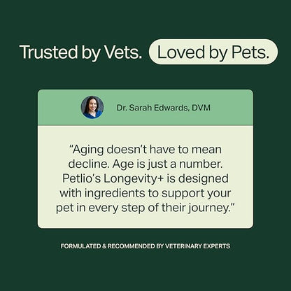 Longevity+ Dog Health Supplement - Dog Vitamins and Supplements for Joint, Muscle, Immune, and Cognitive Health - Vet-Formulated and Made in The USA - for Small Dogs 24 lbs or Less - 30 Day Supply