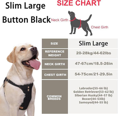 Dog Harness, No Pull Dogs Harness and Multi-Function Leash Set for Medium Dogs Easy Walk Everyday Adjustable Soft Dog Vest Harness Fashionable Dog Accessories Black-Button-Slim Large