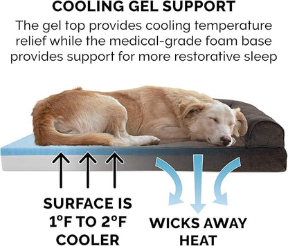 Furhaven Cooling Gel Dog Bed for Medium/Small Dogs w/ Removable Bolsters & Washable Cover, For Dogs Up to 35 lbs - Sherpa & Chenille Sofa - Coffee, Medium
