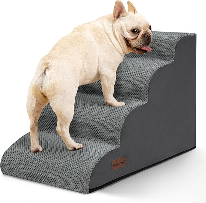 Aodisman Dog Stairs Ramp for Bed and Couch,4 Step Dog Steps for Small Dogs,Pet Stairs with Non-Slip Bottom for Old Cats,Indoor Pet Steps,Comfort,Durable,17.4" H,Grey