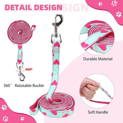 KOOLTAIL Dog Harness and Leash Set for Small Medium Dogs, Step in No Pull Soft Mesh Dog Harness Comfort Padded Pet Vest, Adjustable Reflective Easy Walking Puppy Cats Harnesses Training, Pink Heart XS