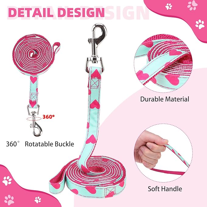 KOOLTAIL Valentines Dog Harness and Leash Set for Small Medium Dogs, Step in No Pull Soft Mesh Dog Harness Padded Pet Vest, Adjustable Reflective Easy Walking Puppy Harnesses Training, Pink Heart S