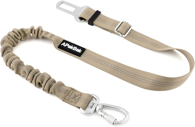 Dog Seat Belt for Car, Adjustable Dog Car Harness Seatbelt for Small Medium Large Dogs, Heavy Duty Travel Safety Restraint with Locking Aluminum Hook & Reflective Nylon Strap, Beige